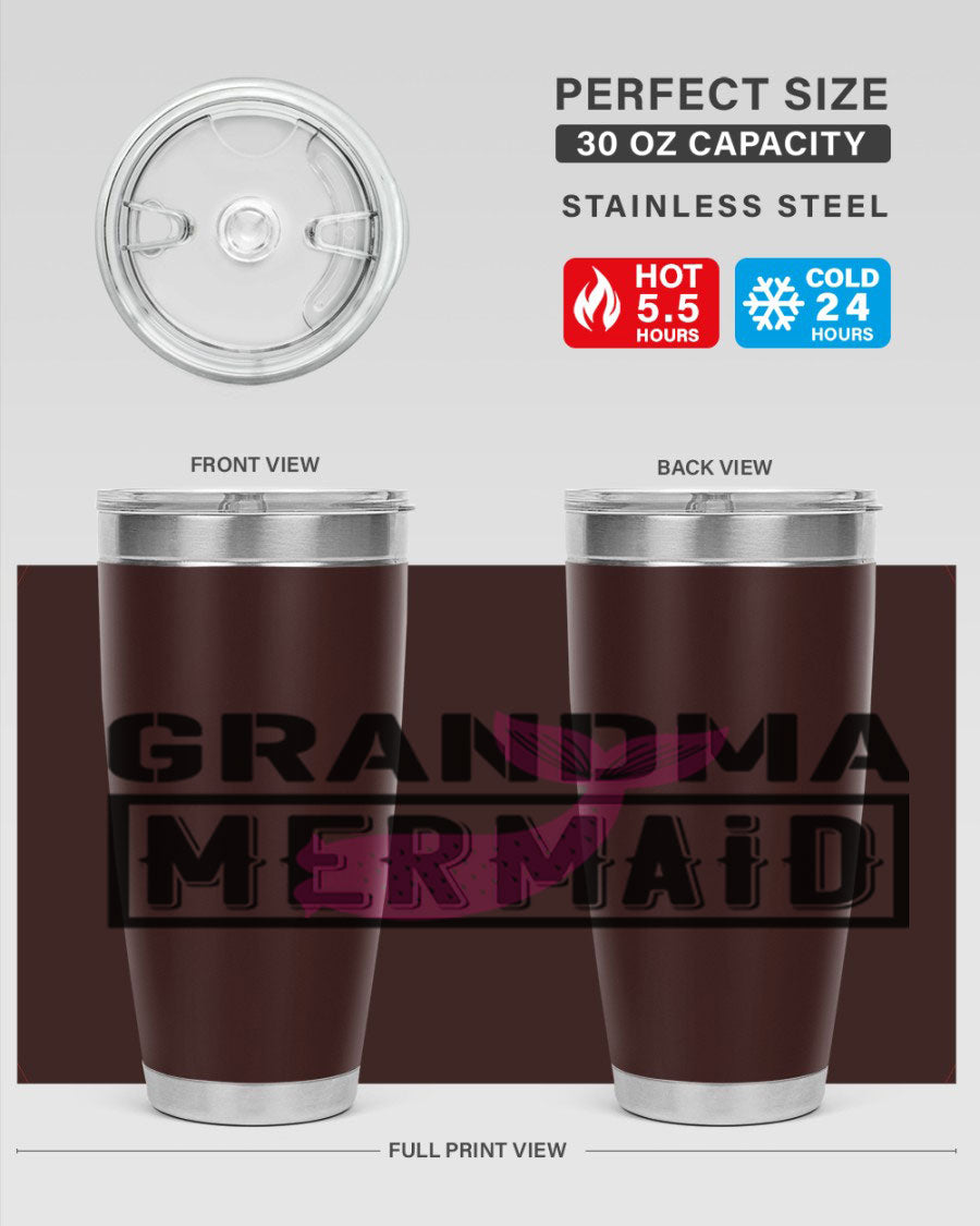 Grandma Mermaid 203# Tumbler, a stylish 20oz stainless steel drinkware with a charming mermaid design, perfect for hot and cold beverages.