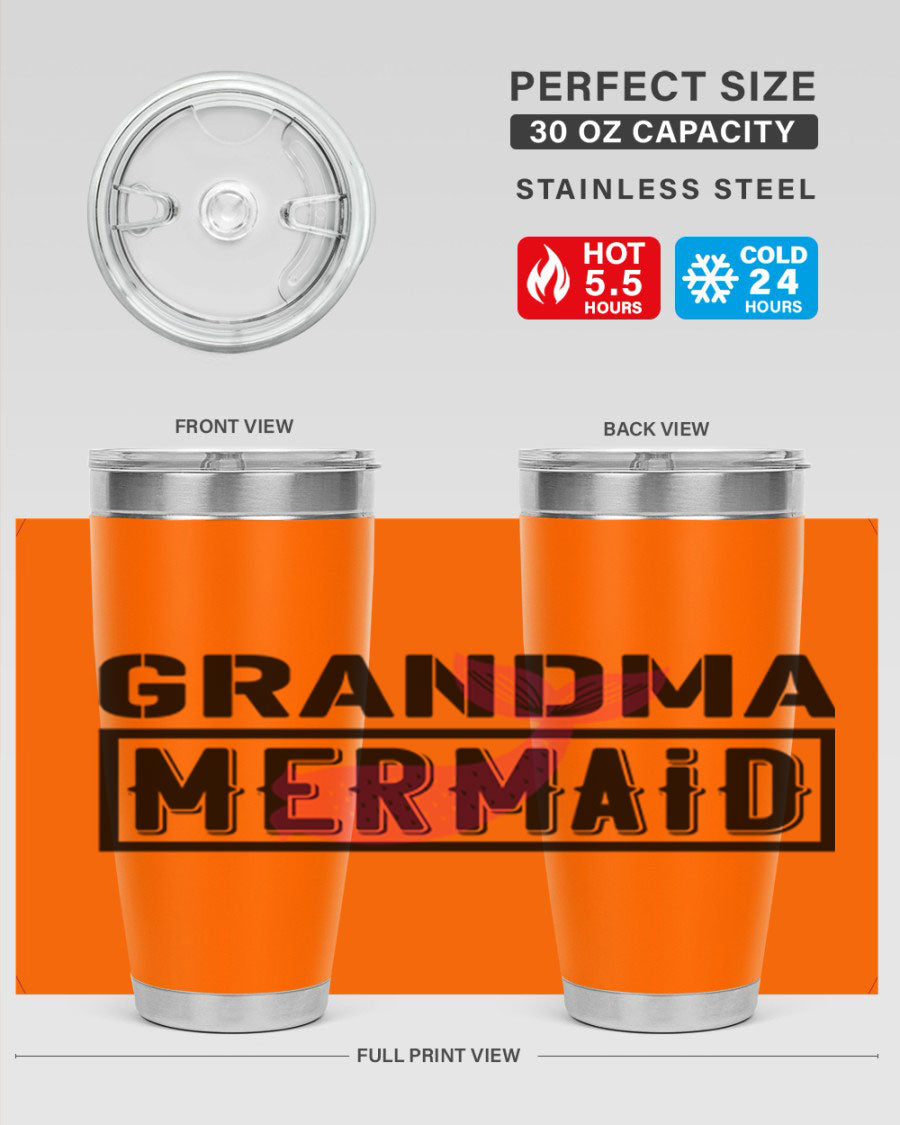 Grandma Mermaid 203# Tumbler, a stylish 20oz stainless steel drinkware with a charming mermaid design, perfect for hot and cold beverages.