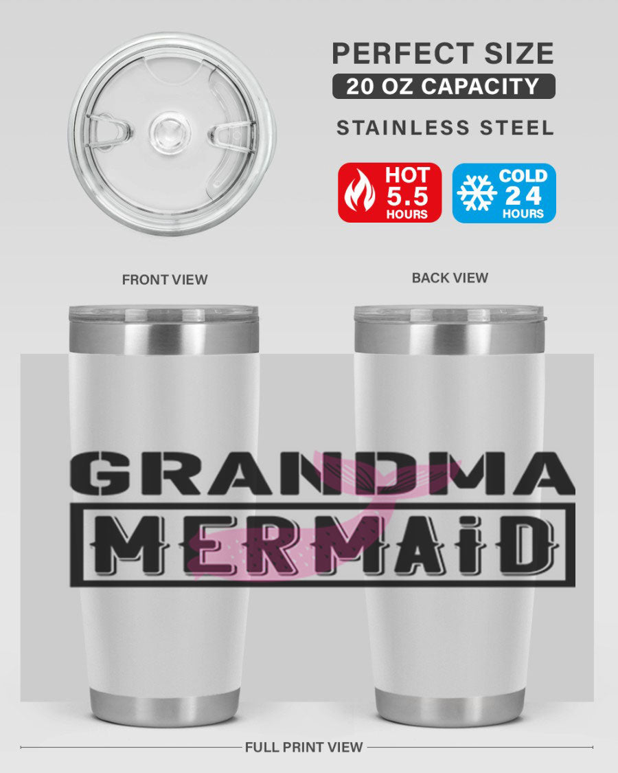 Grandma Mermaid 203# Tumbler, a stylish 20oz stainless steel drinkware with a charming mermaid design, perfect for hot and cold beverages.