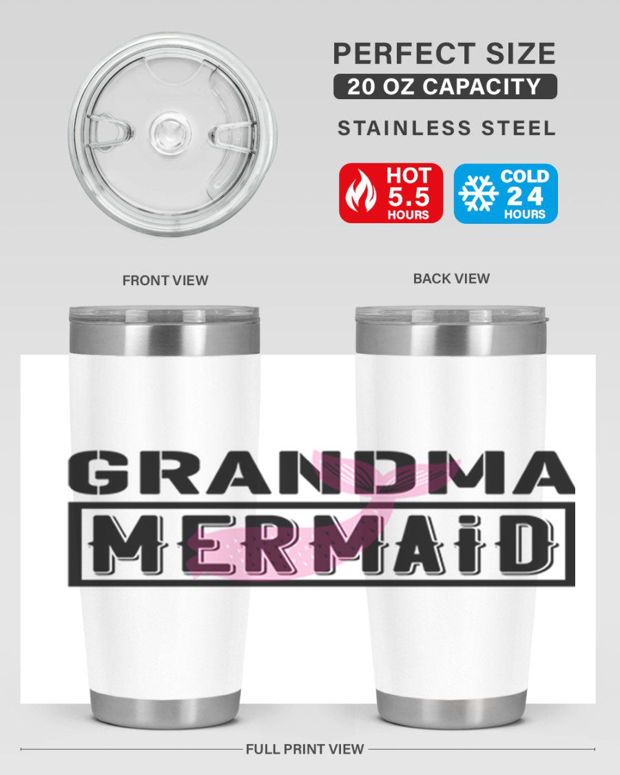 Grandma Mermaid 203# Tumbler, a stylish 20oz stainless steel drinkware with a charming mermaid design, perfect for hot and cold beverages.