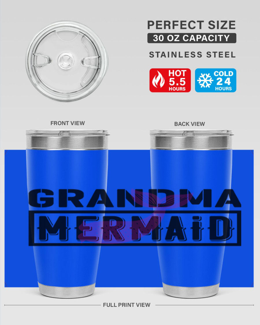 Grandma Mermaid 203# Tumbler, a stylish 20oz stainless steel drinkware with a charming mermaid design, perfect for hot and cold beverages.