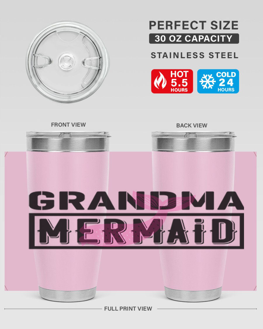 Grandma Mermaid 203# Tumbler, a stylish 20oz stainless steel drinkware with a charming mermaid design, perfect for hot and cold beverages.