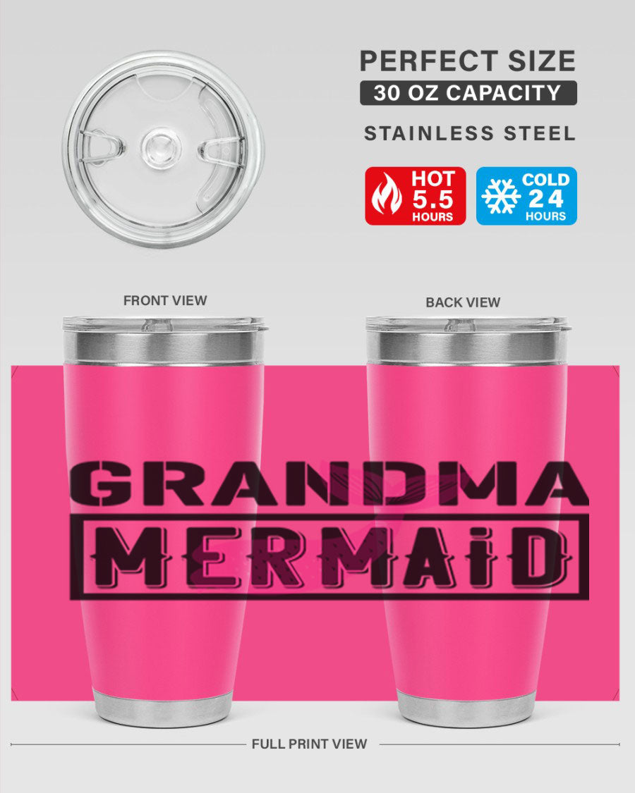 Grandma Mermaid 203# Tumbler, a stylish 20oz stainless steel drinkware with a charming mermaid design, perfect for hot and cold beverages.