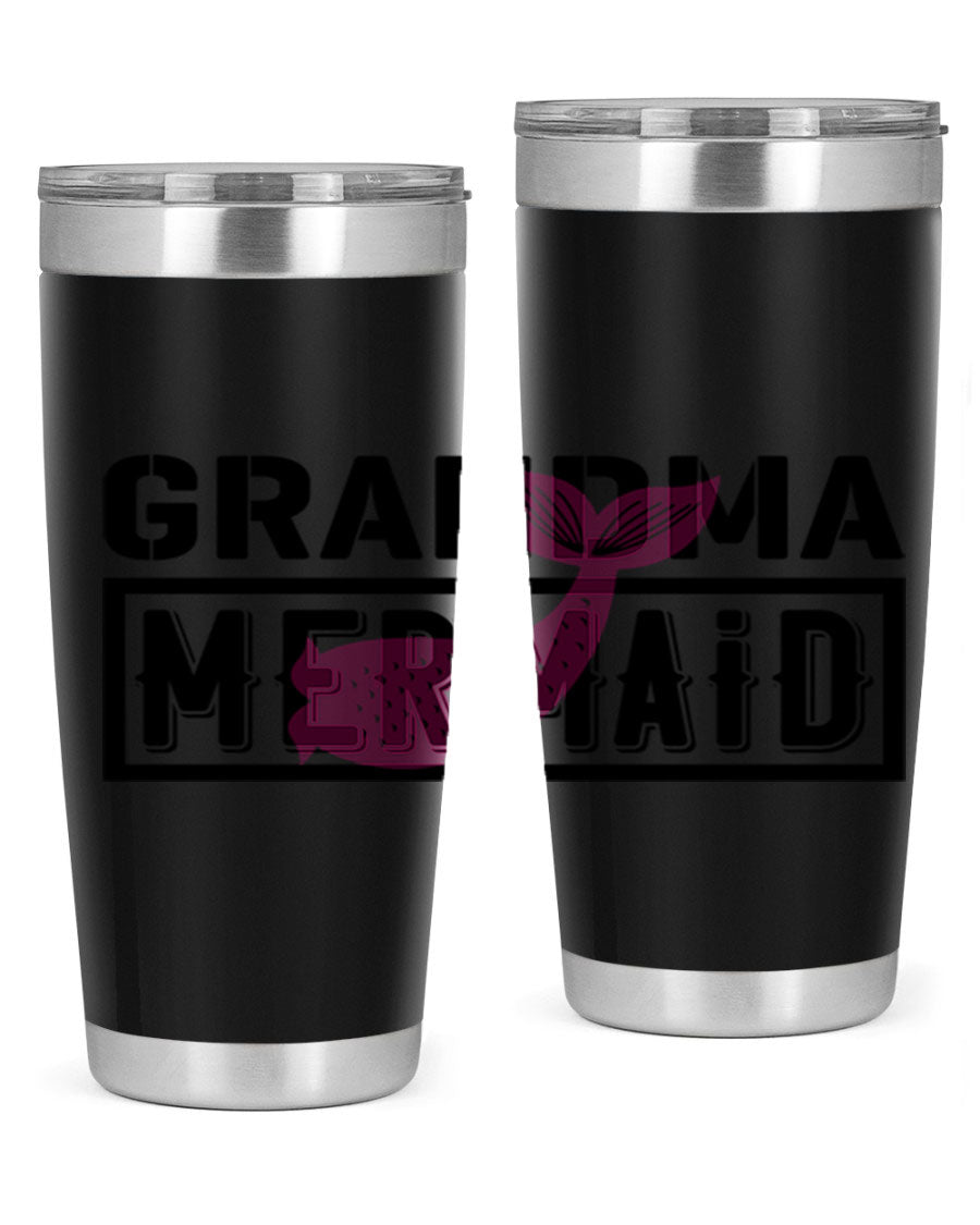 Grandma Mermaid 203# Tumbler, a stylish 20oz stainless steel drinkware with a charming mermaid design, perfect for hot and cold beverages.