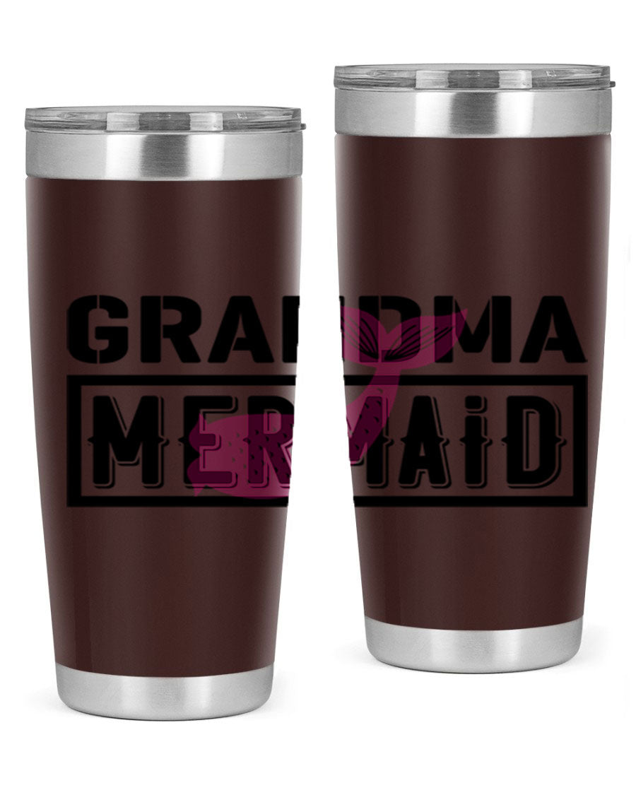 Grandma Mermaid 203# Tumbler, a stylish 20oz stainless steel drinkware with a charming mermaid design, perfect for hot and cold beverages.