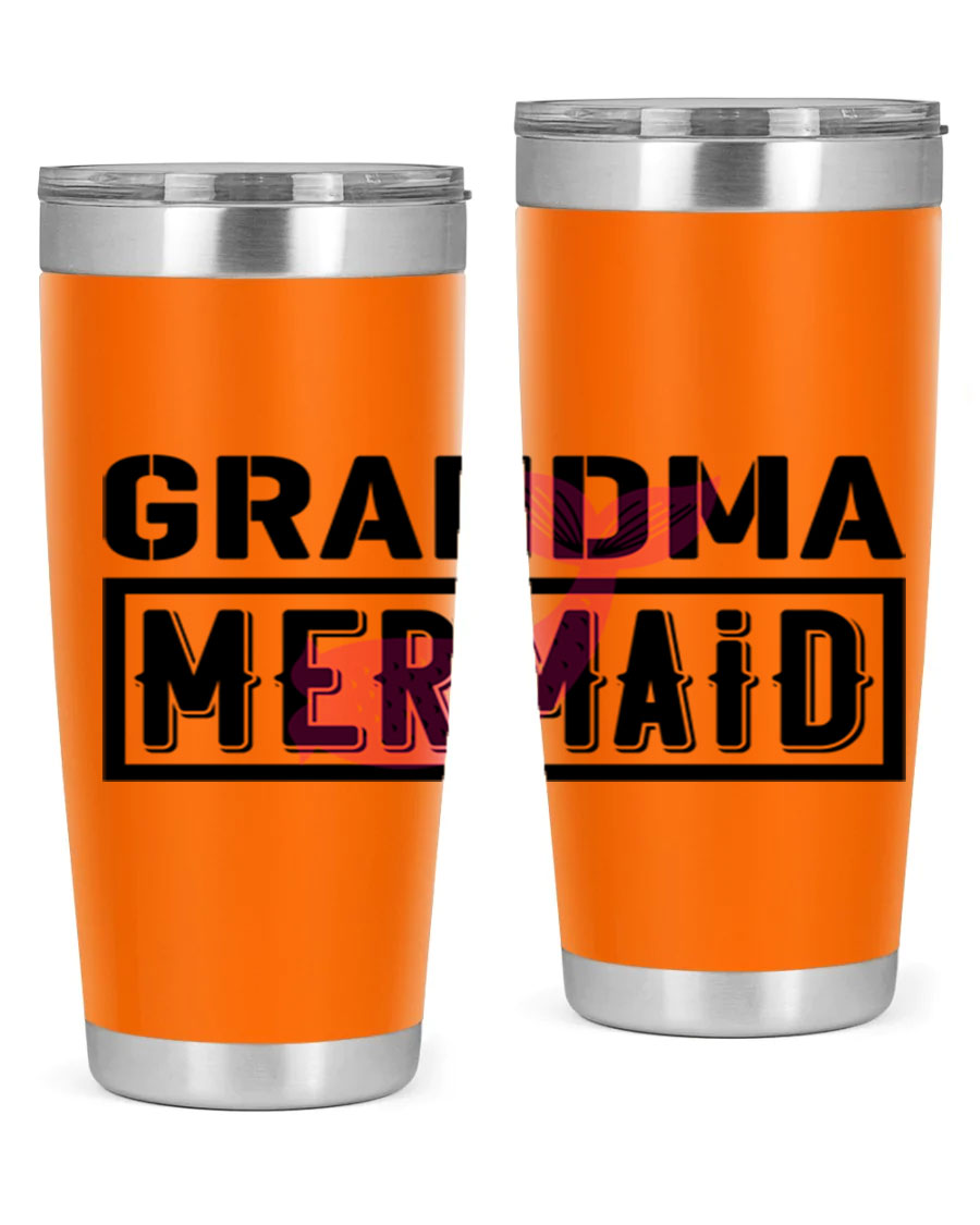 Grandma Mermaid 203# Tumbler, a stylish 20oz stainless steel drinkware with a charming mermaid design, perfect for hot and cold beverages.