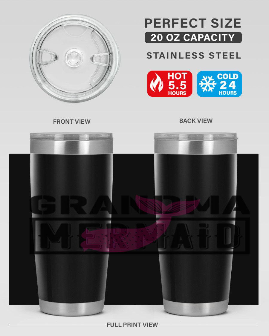 Grandma Mermaid 203# Tumbler, a stylish 20oz stainless steel drinkware with a charming mermaid design, perfect for hot and cold beverages.