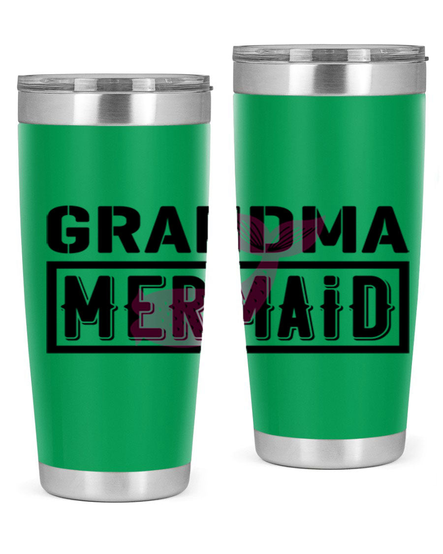 Grandma Mermaid 203# Tumbler, a stylish 20oz stainless steel drinkware with a charming mermaid design, perfect for hot and cold beverages.