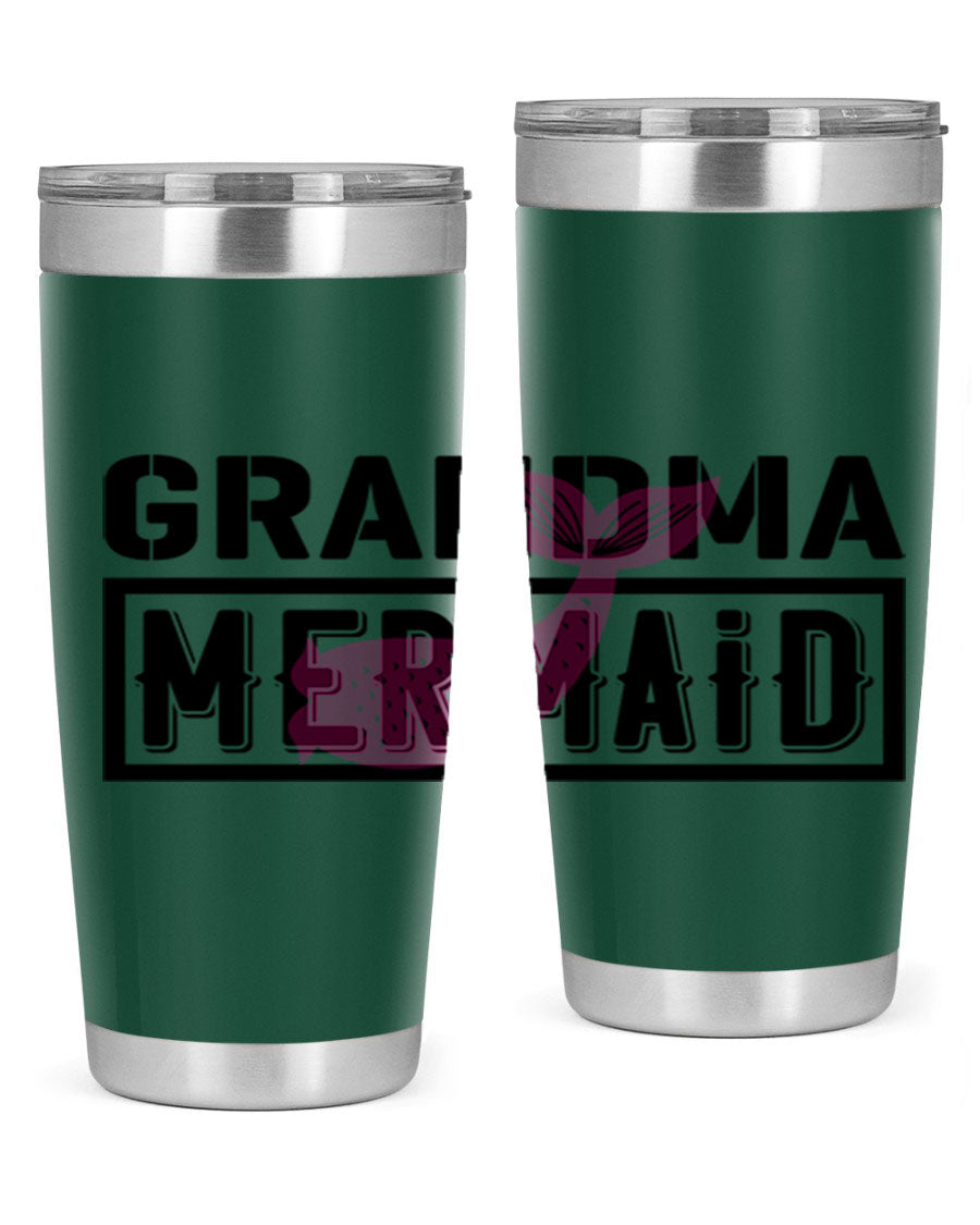 Grandma Mermaid 203# Tumbler, a stylish 20oz stainless steel drinkware with a charming mermaid design, perfect for hot and cold beverages.