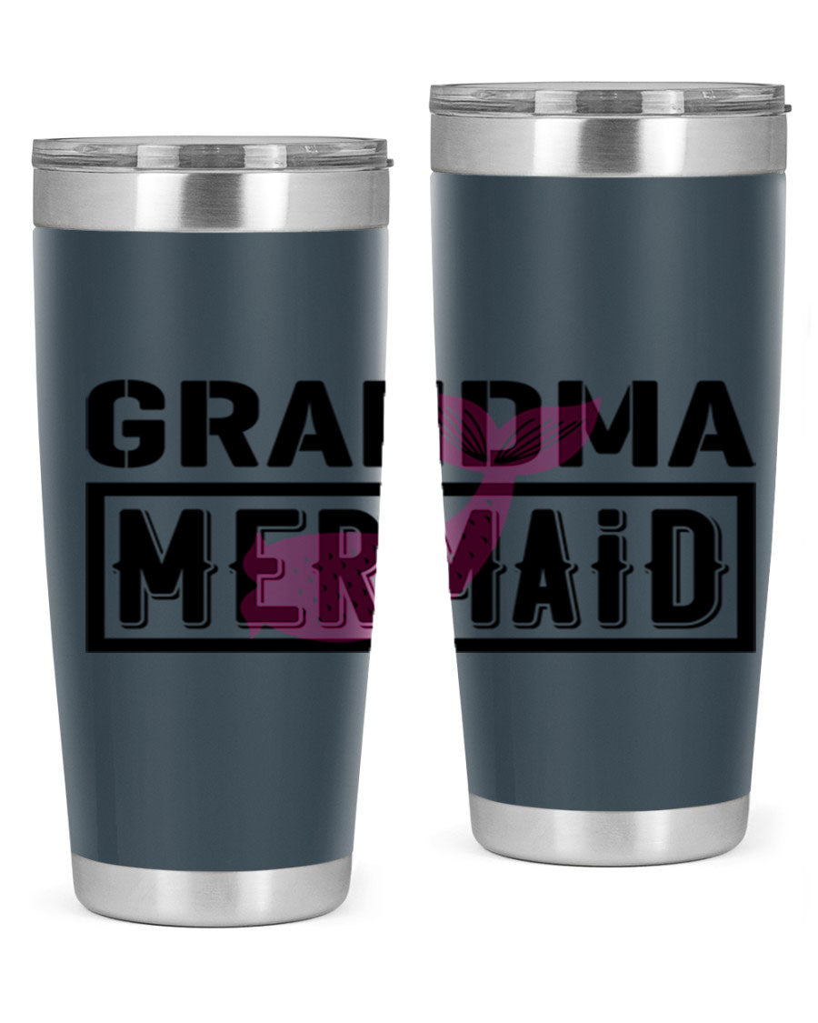 Grandma Mermaid 203# Tumbler, a stylish 20oz stainless steel drinkware with a charming mermaid design, perfect for hot and cold beverages.
