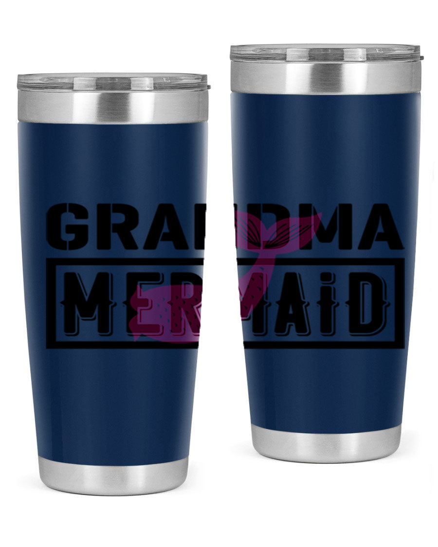 Grandma Mermaid 203# Tumbler, a stylish 20oz stainless steel drinkware with a charming mermaid design, perfect for hot and cold beverages.