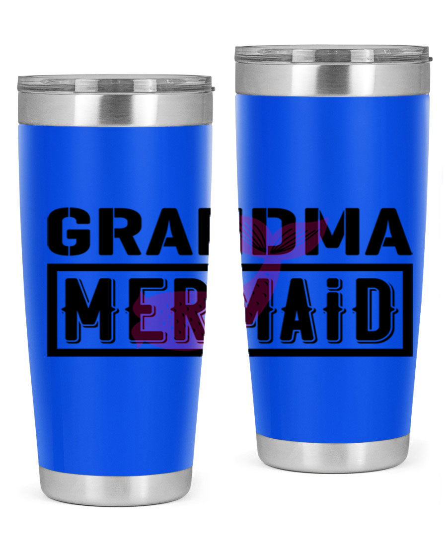Grandma Mermaid 203# Tumbler, a stylish 20oz stainless steel drinkware with a charming mermaid design, perfect for hot and cold beverages.