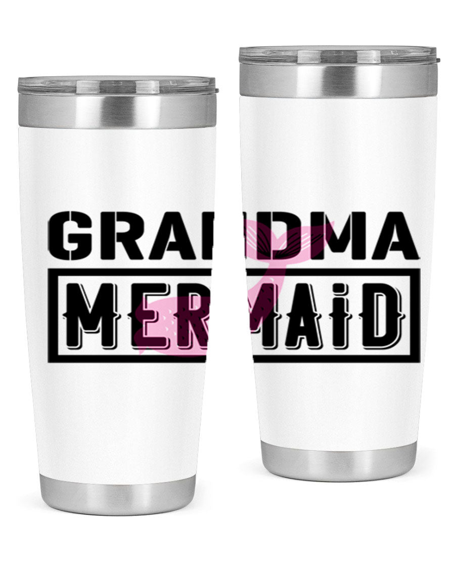 Grandma Mermaid 203# Tumbler, a stylish 20oz stainless steel drinkware with a charming mermaid design, perfect for hot and cold beverages.