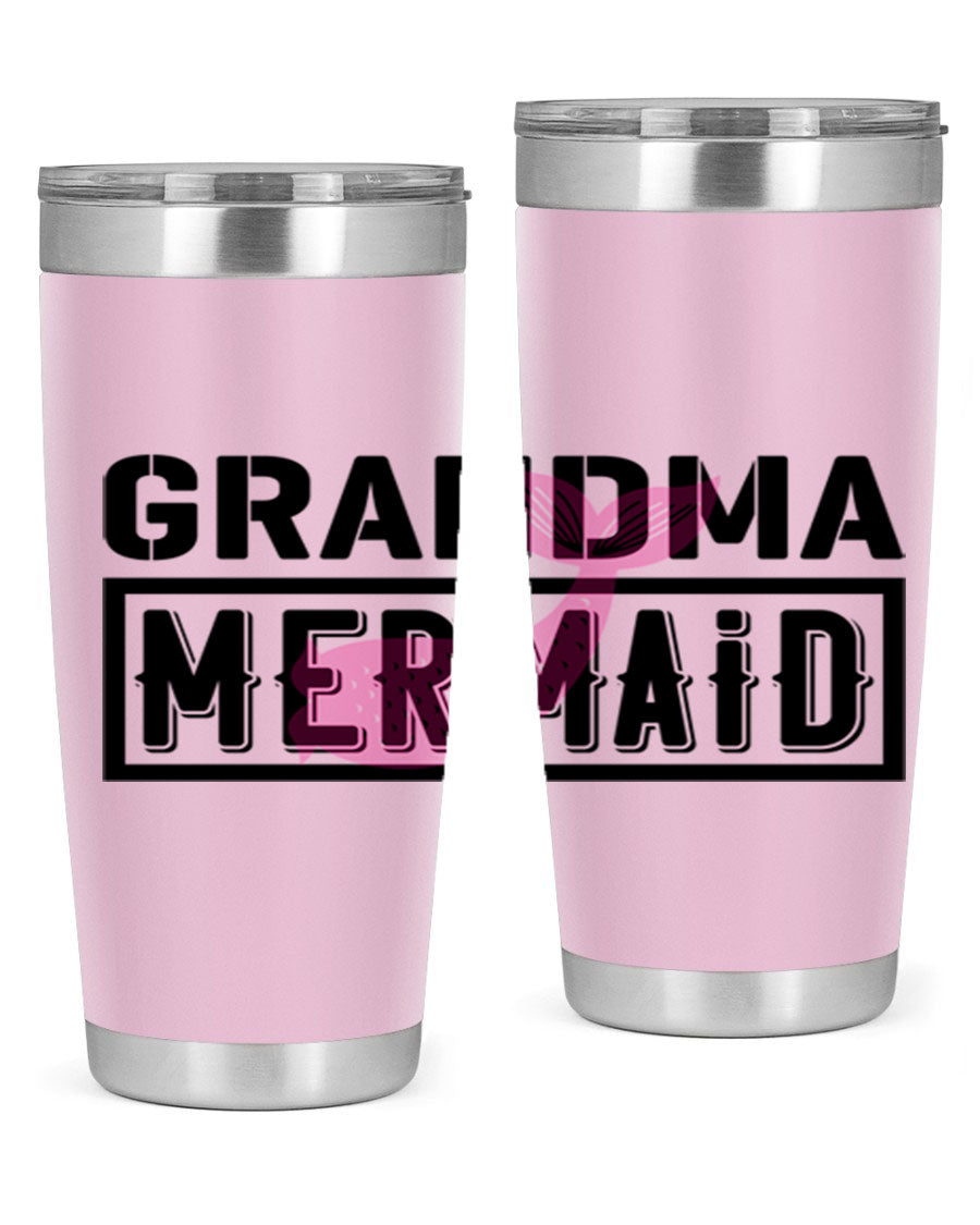 Grandma Mermaid 203# Tumbler, a stylish 20oz stainless steel drinkware with a charming mermaid design, perfect for hot and cold beverages.