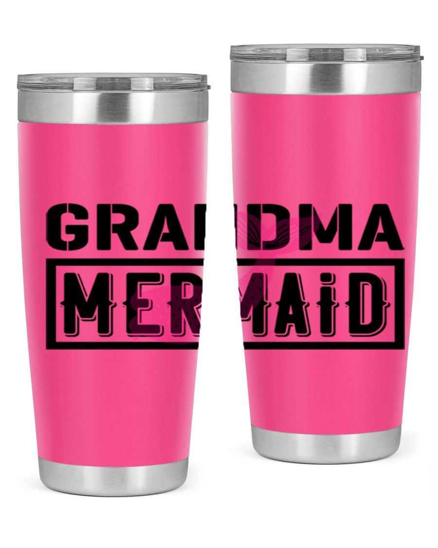 Grandma Mermaid 203# Tumbler, a stylish 20oz stainless steel drinkware with a charming mermaid design, perfect for hot and cold beverages.