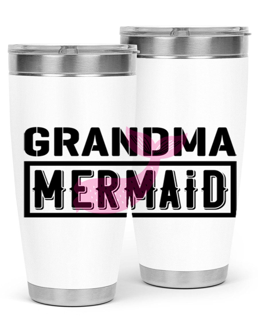 Grandma Mermaid 203# Tumbler, a stylish 20oz stainless steel drinkware with a charming mermaid design, perfect for hot and cold beverages.