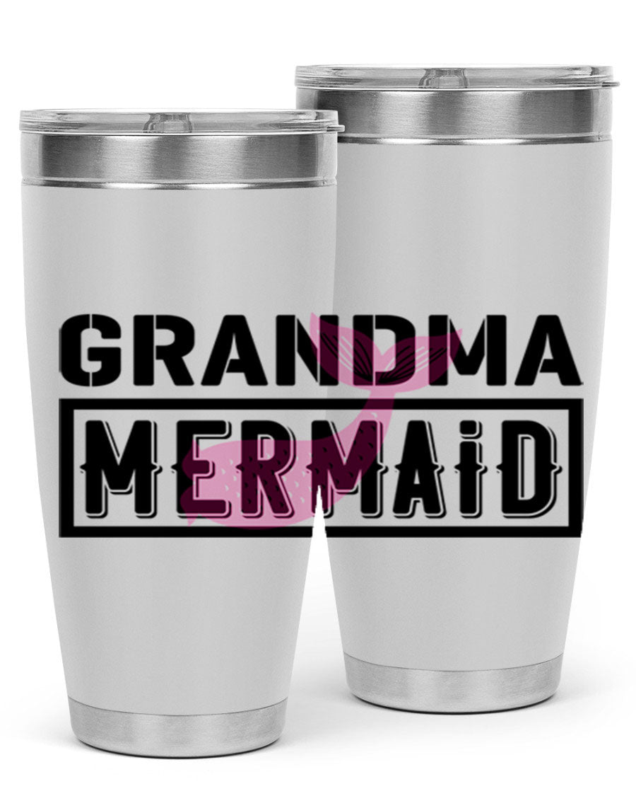 Grandma Mermaid 203# Tumbler, a stylish 20oz stainless steel drinkware with a charming mermaid design, perfect for hot and cold beverages.