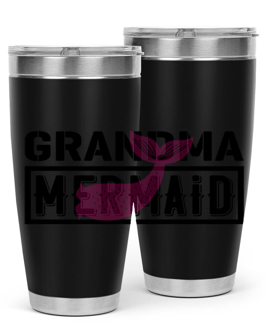 Grandma Mermaid 203# Tumbler, a stylish 20oz stainless steel drinkware with a charming mermaid design, perfect for hot and cold beverages.