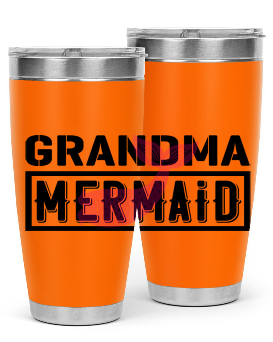 Grandma Mermaid 203# Tumbler, a stylish 20oz stainless steel drinkware with a charming mermaid design, perfect for hot and cold beverages.