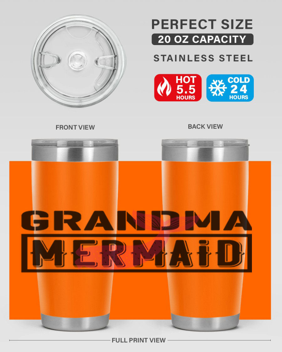 Grandma Mermaid 203# Tumbler, a stylish 20oz stainless steel drinkware with a charming mermaid design, perfect for hot and cold beverages.