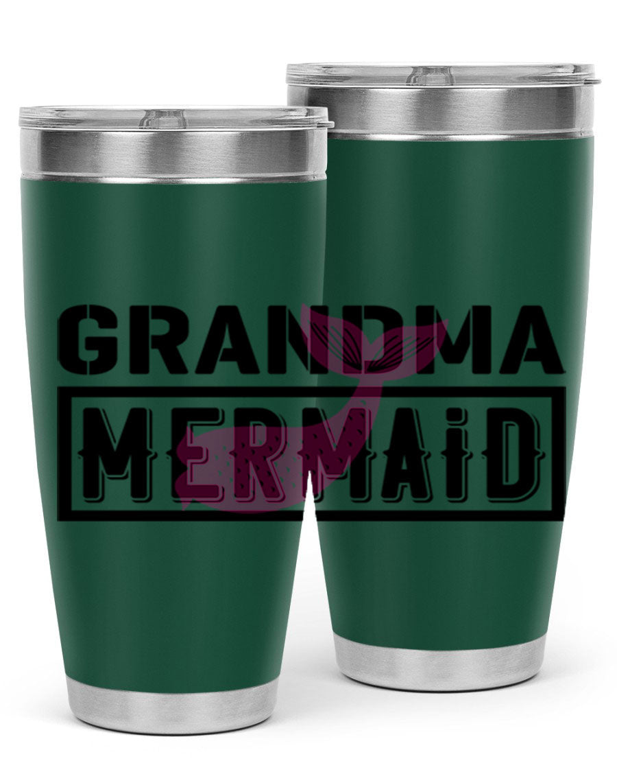 Grandma Mermaid 203# Tumbler, a stylish 20oz stainless steel drinkware with a charming mermaid design, perfect for hot and cold beverages.