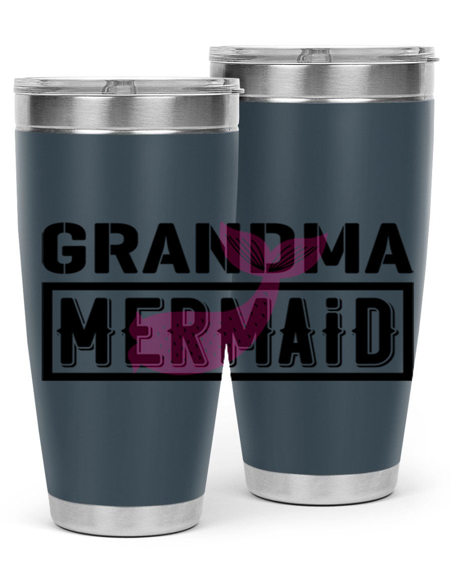 Grandma Mermaid 203# Tumbler, a stylish 20oz stainless steel drinkware with a charming mermaid design, perfect for hot and cold beverages.