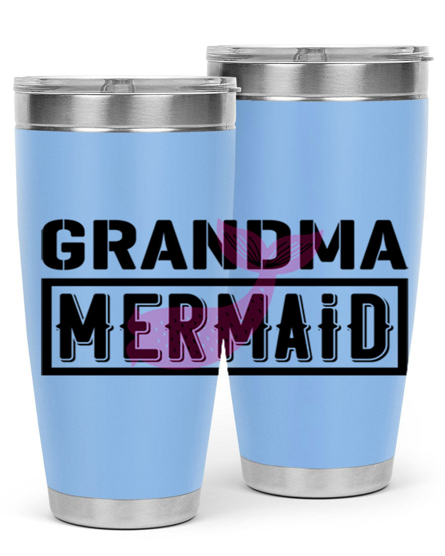 Grandma Mermaid 203# Tumbler, a stylish 20oz stainless steel drinkware with a charming mermaid design, perfect for hot and cold beverages.