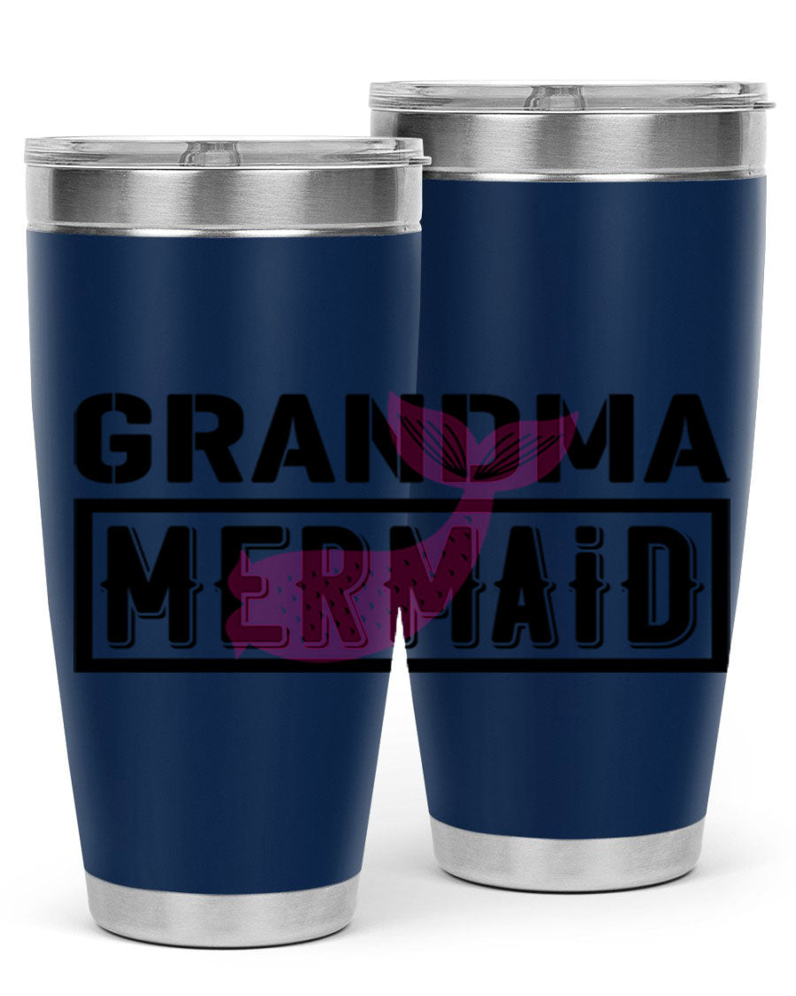 Grandma Mermaid 203# Tumbler, a stylish 20oz stainless steel drinkware with a charming mermaid design, perfect for hot and cold beverages.
