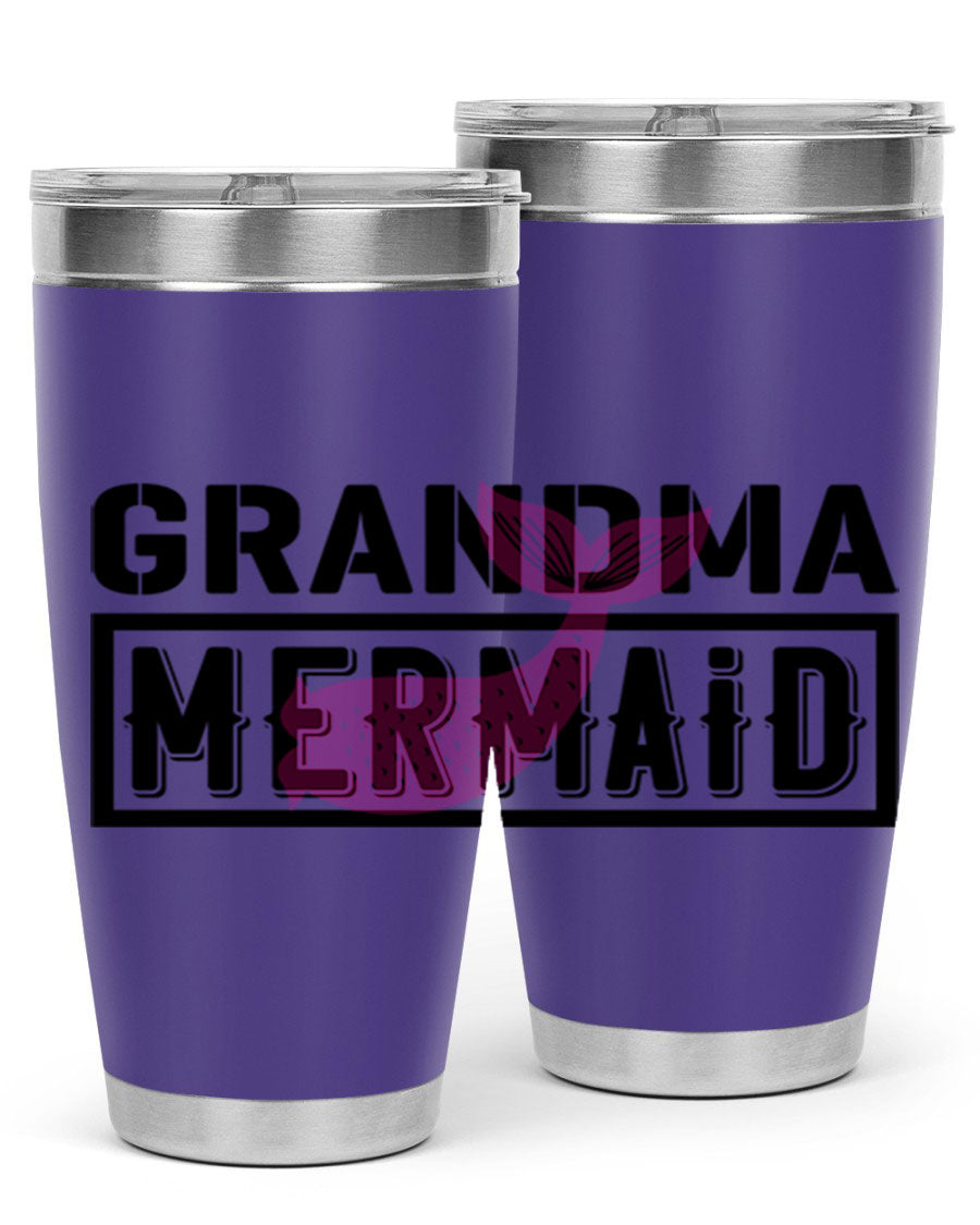 Grandma Mermaid 203# Tumbler, a stylish 20oz stainless steel drinkware with a charming mermaid design, perfect for hot and cold beverages.