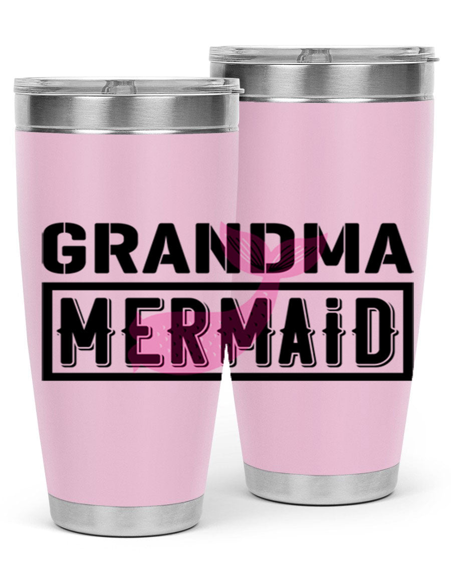 Grandma Mermaid 203# Tumbler, a stylish 20oz stainless steel drinkware with a charming mermaid design, perfect for hot and cold beverages.