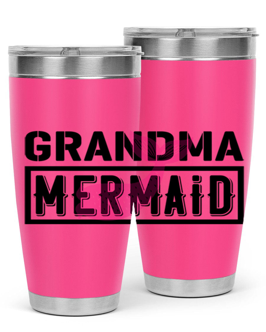 Grandma Mermaid 203# Tumbler, a stylish 20oz stainless steel drinkware with a charming mermaid design, perfect for hot and cold beverages.