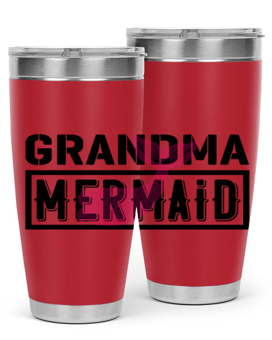 Grandma Mermaid 203# Tumbler, a stylish 20oz stainless steel drinkware with a charming mermaid design, perfect for hot and cold beverages.