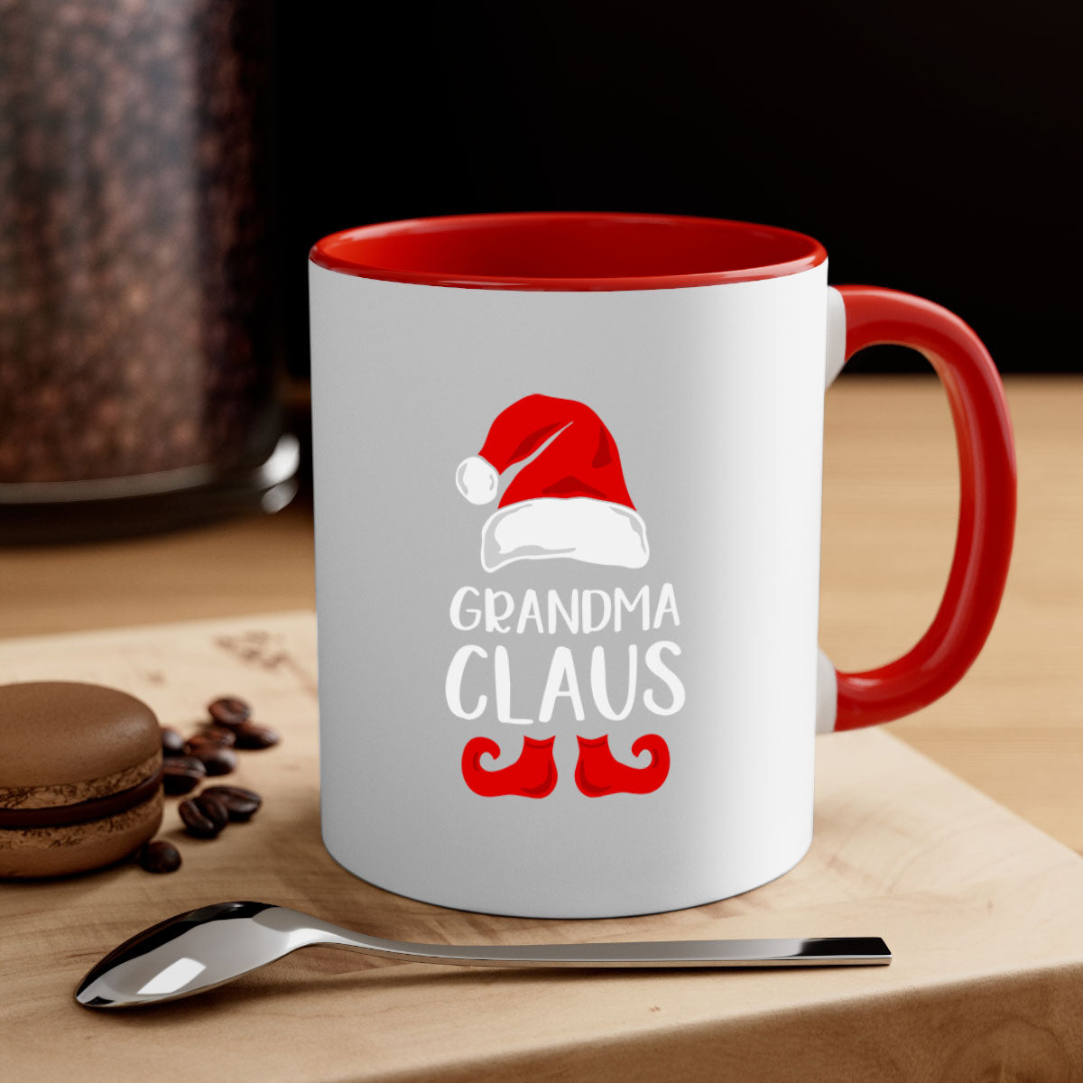 Grandmaclaus style 8# Christmas Mug featuring a glossy finish, colored handle, and interior, available in multiple colors.