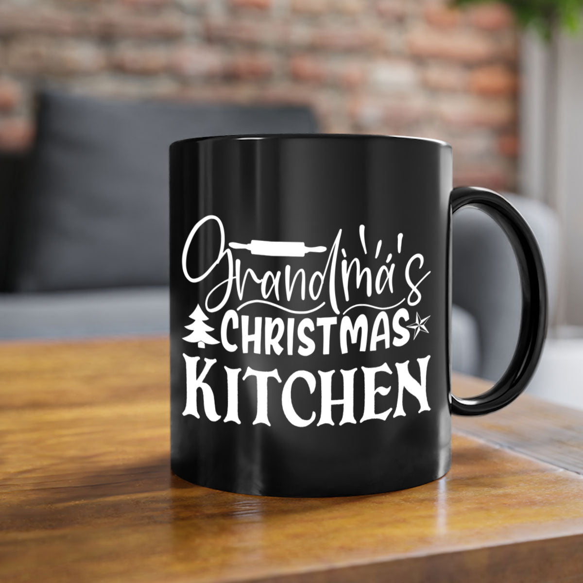 Grandma's Christmas Kitchen Mug featuring a two-tone design with a colored handle and glossy finish, available in multiple colors.