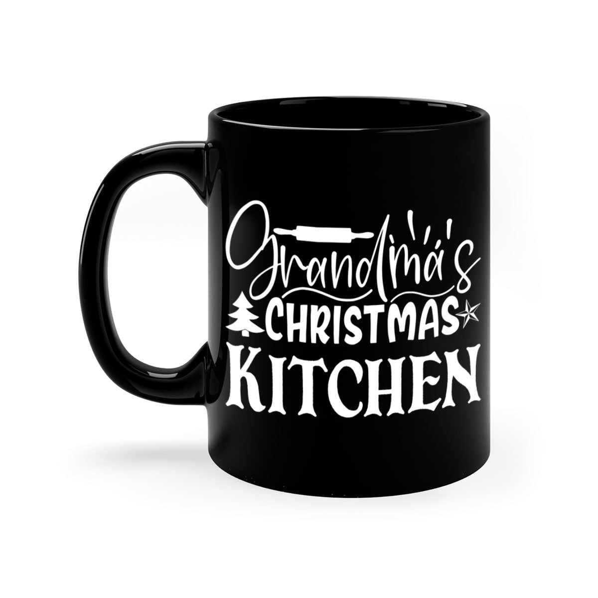 Grandma's Christmas Kitchen Mug featuring a two-tone design with a colored handle and glossy finish, available in multiple colors.