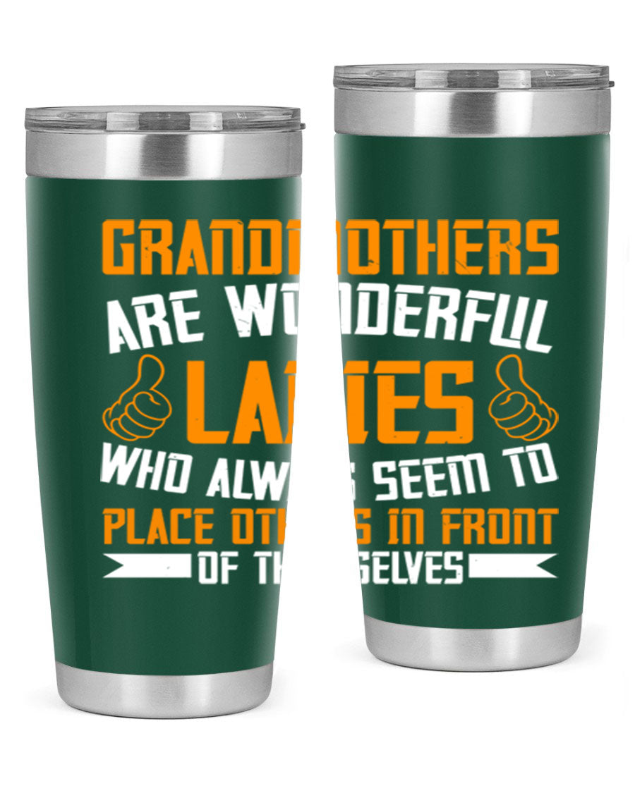 A stylish 20oz and 30oz stainless steel tumbler featuring a press-in lid, designed to keep beverages hot or cold, perfect for grandmothers.