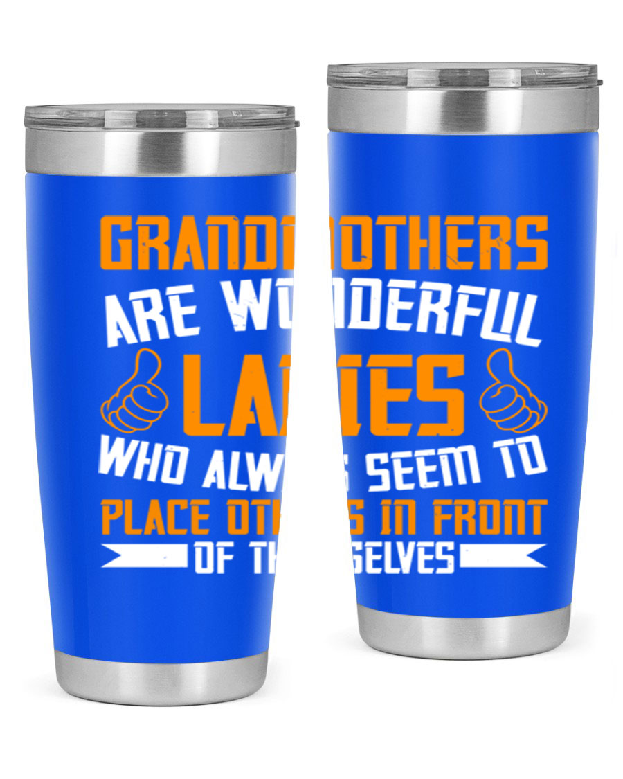 A stylish 20oz and 30oz stainless steel tumbler featuring a press-in lid, designed to keep beverages hot or cold, perfect for grandmothers.