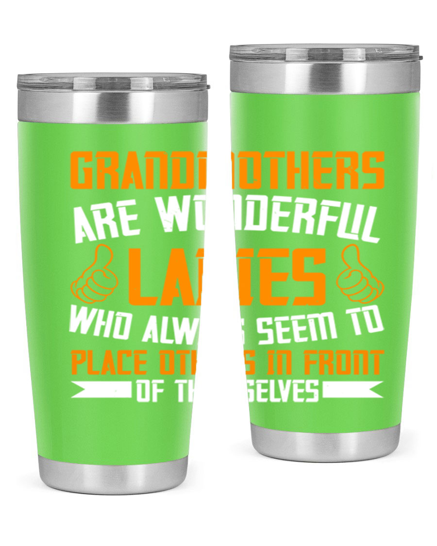 A stylish 20oz and 30oz stainless steel tumbler featuring a press-in lid, designed to keep beverages hot or cold, perfect for grandmothers.