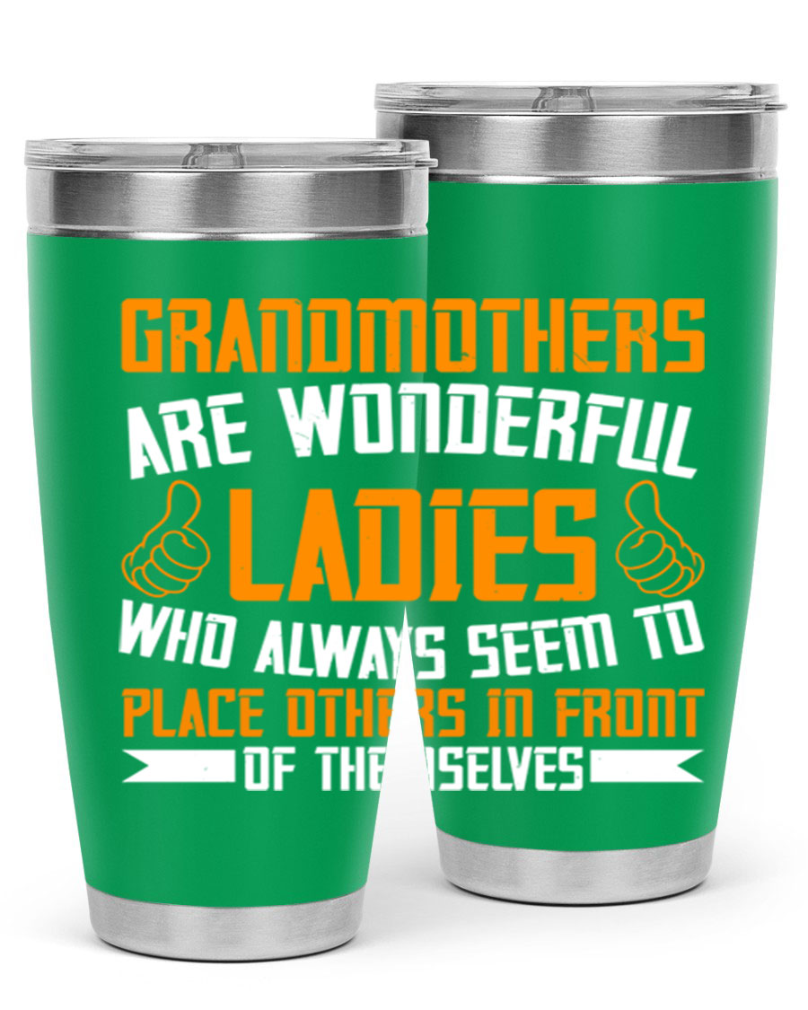 A stylish 20oz and 30oz stainless steel tumbler featuring a press-in lid, designed to keep beverages hot or cold, perfect for grandmothers.