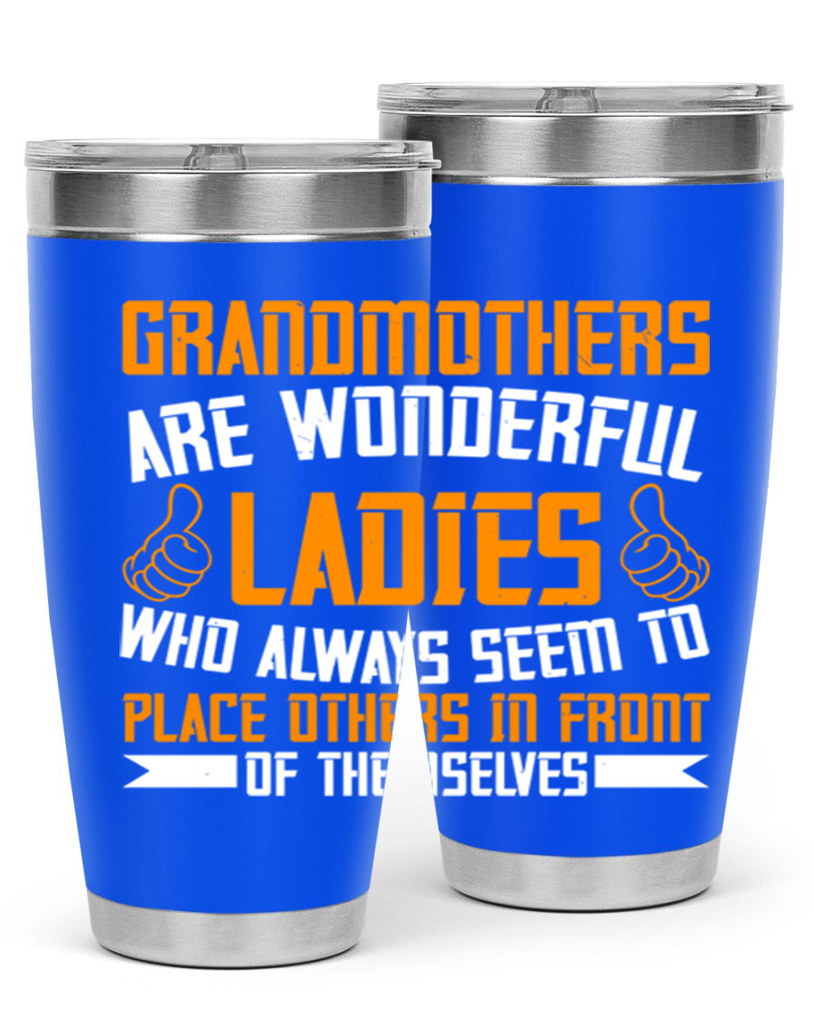 A stylish 20oz and 30oz stainless steel tumbler featuring a press-in lid, designed to keep beverages hot or cold, perfect for grandmothers.