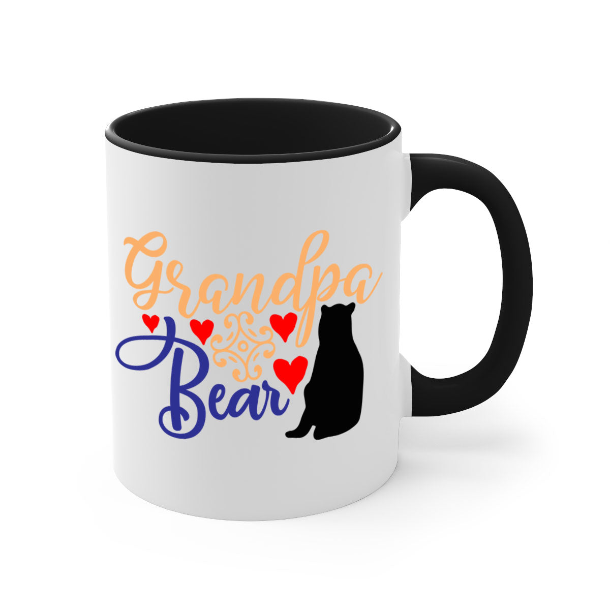 Grandpa Bear 43# Mug featuring a glossy finish, colored handle, and interior, available in multiple colors and sizes.