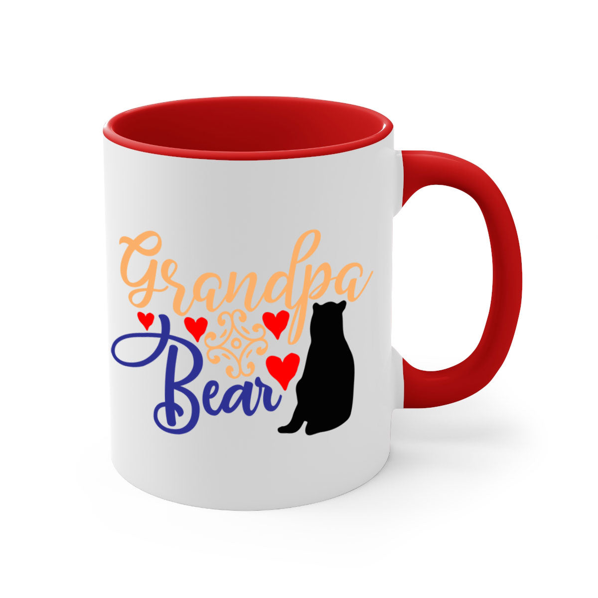 Grandpa Bear 43# Mug featuring a glossy finish, colored handle, and interior, available in multiple colors and sizes.