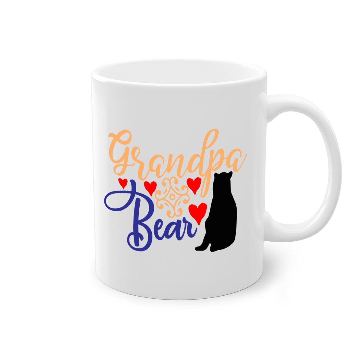 Grandpa Bear 43# Mug featuring a glossy finish, colored handle, and interior, available in multiple colors and sizes.