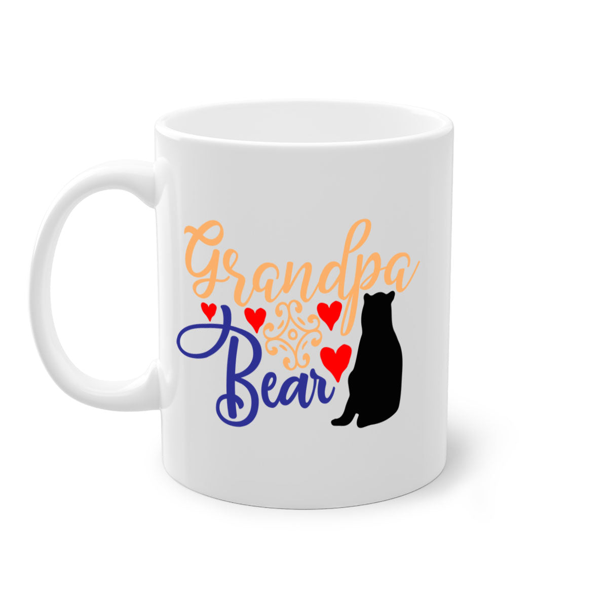 Grandpa Bear 43# Mug featuring a glossy finish, colored handle, and interior, available in multiple colors and sizes.