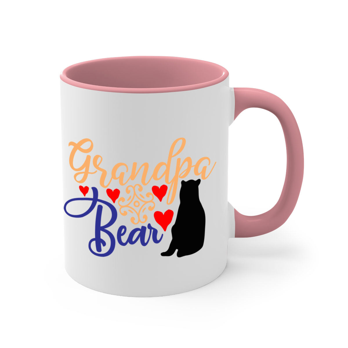 Grandpa Bear 43# Mug featuring a glossy finish, colored handle, and interior, available in multiple colors and sizes.