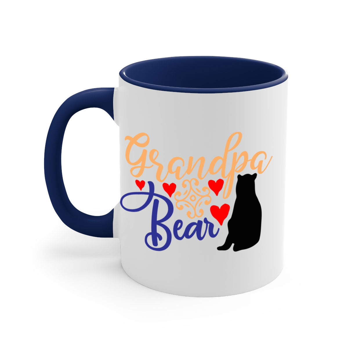 Grandpa Bear 43# Mug featuring a glossy finish, colored handle, and interior, available in multiple colors and sizes.