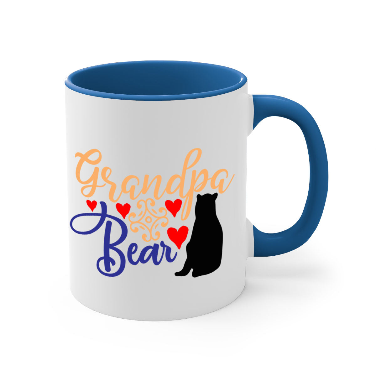 Grandpa Bear 43# Mug featuring a glossy finish, colored handle, and interior, available in multiple colors and sizes.