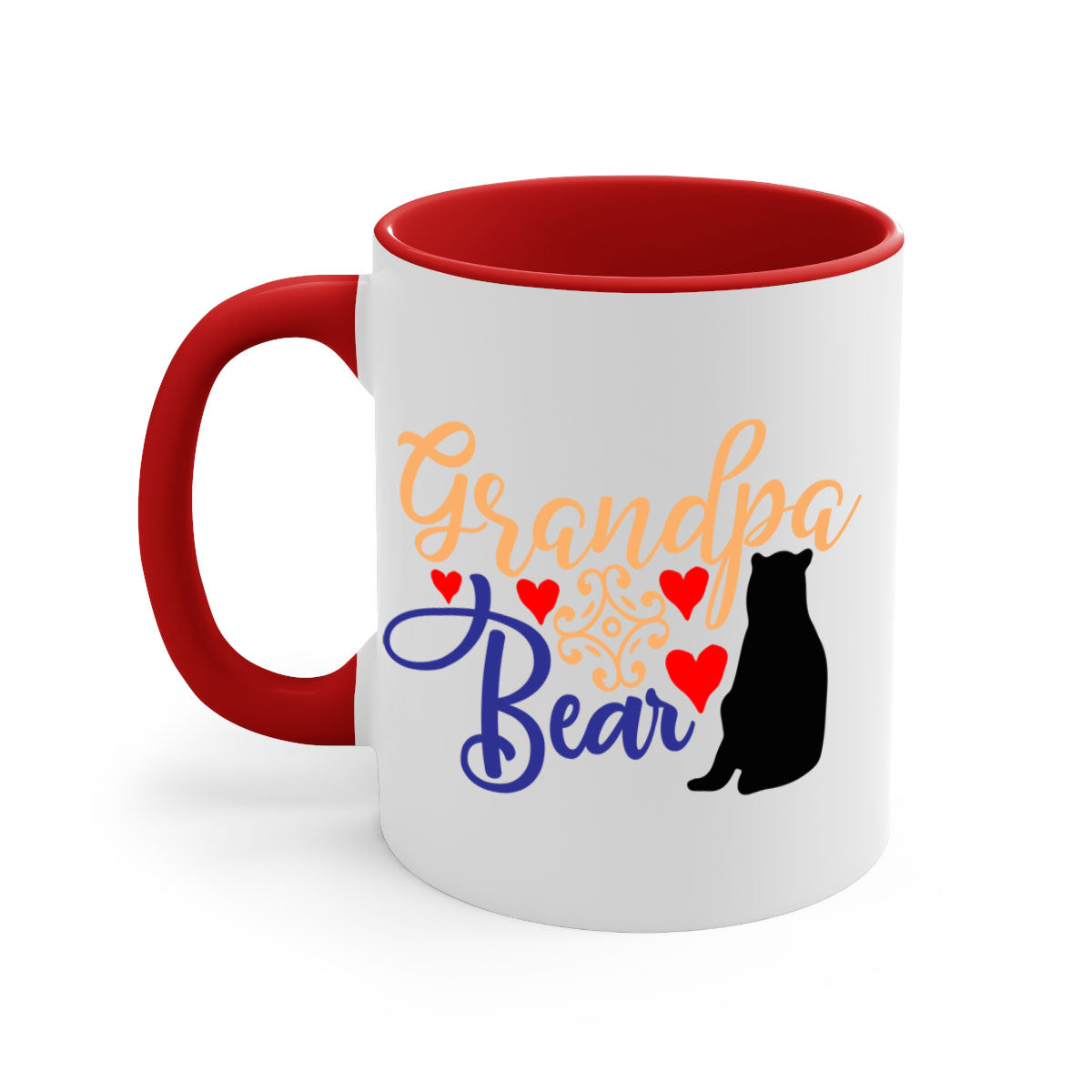 Grandpa Bear 43# Mug featuring a glossy finish, colored handle, and interior, available in multiple colors and sizes.