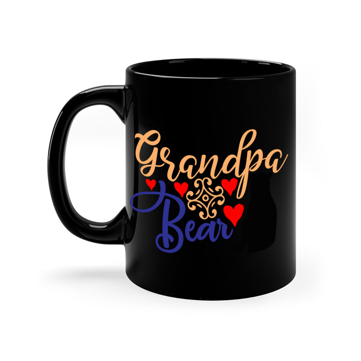 Grandpa Bear 43# Mug featuring a glossy finish, colored handle, and interior, available in multiple colors and sizes.