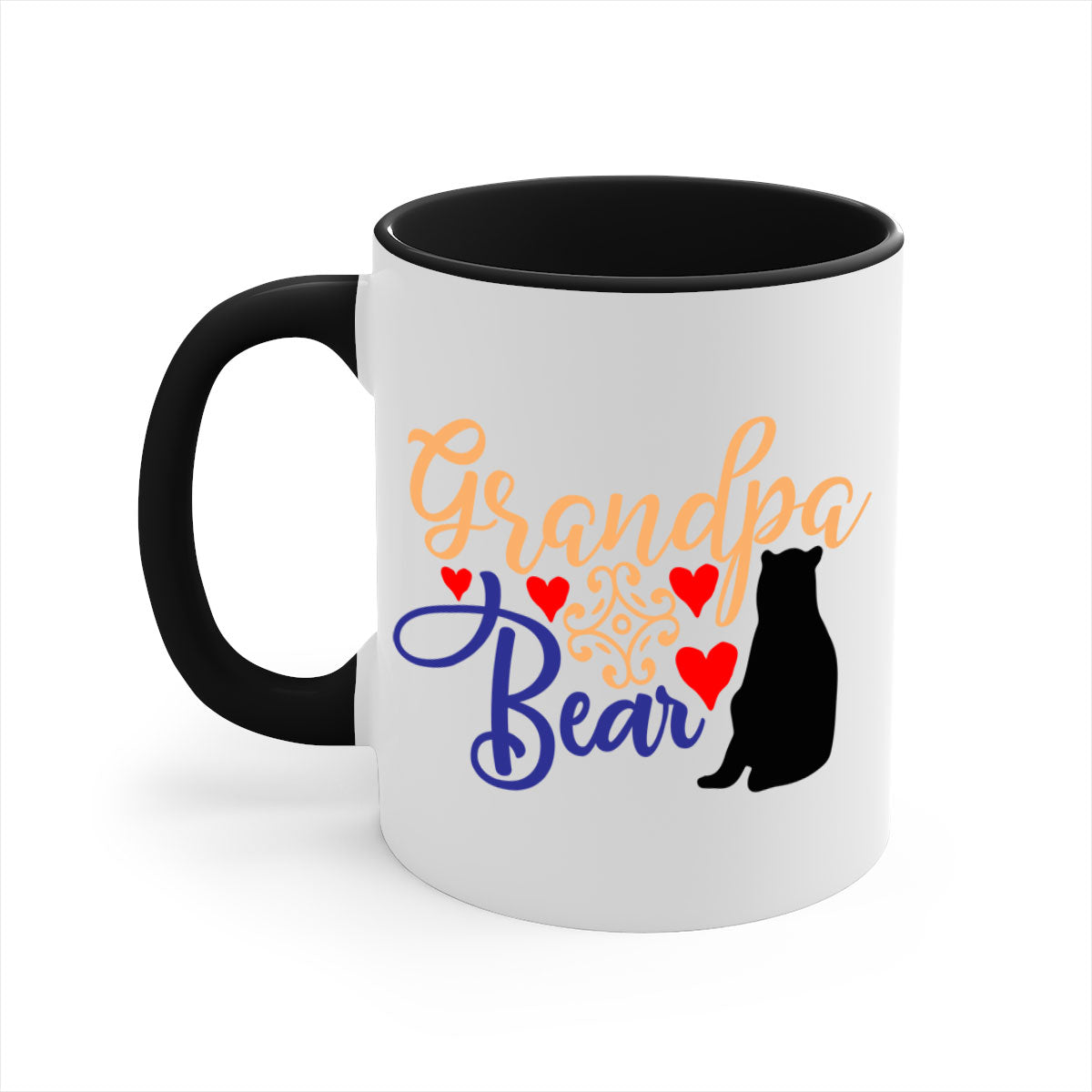 Grandpa Bear 43# Mug featuring a glossy finish, colored handle, and interior, available in multiple colors and sizes.